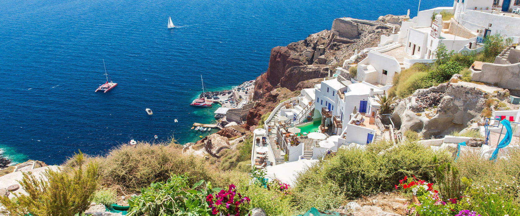 Griechische Küste, Glasbild Panorama