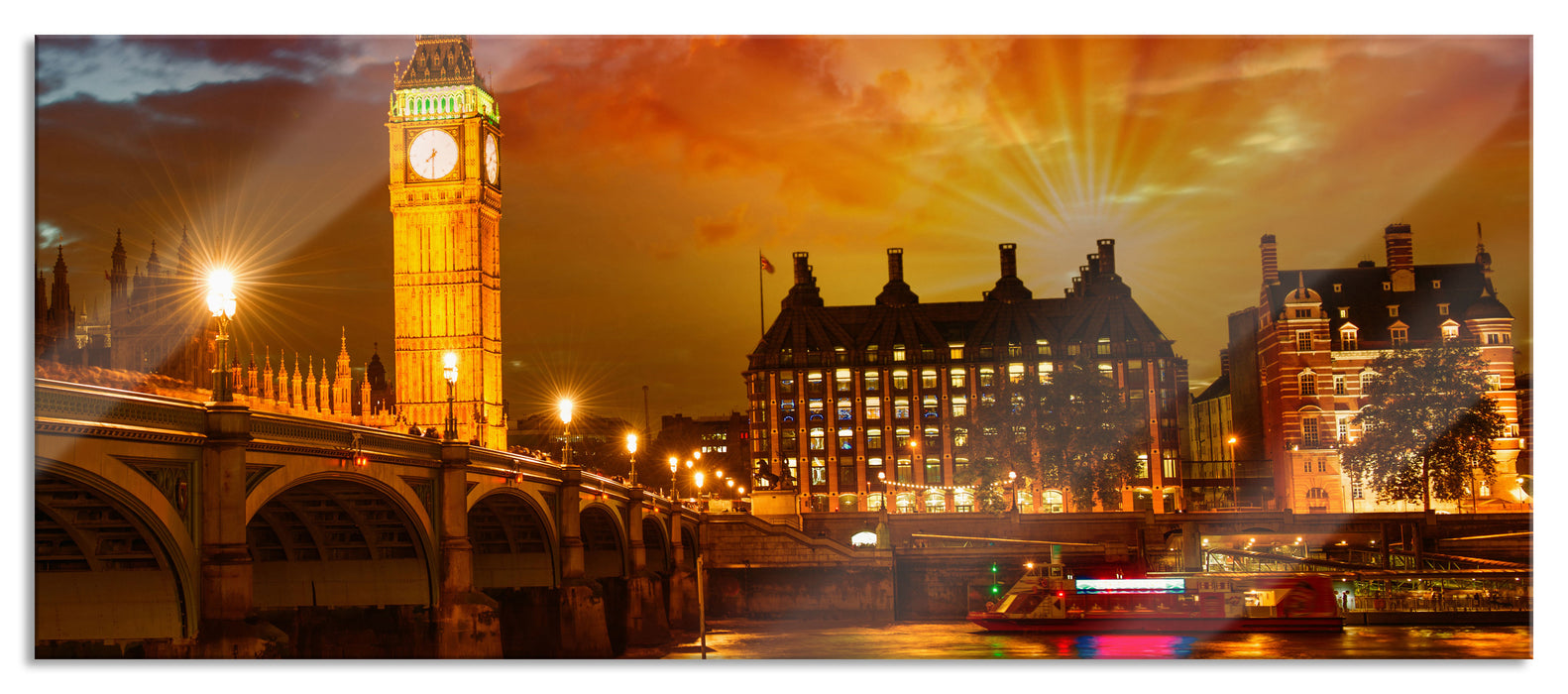 Pixxprint Big Ben bei Abenddämmerung, Glasbild Panorama