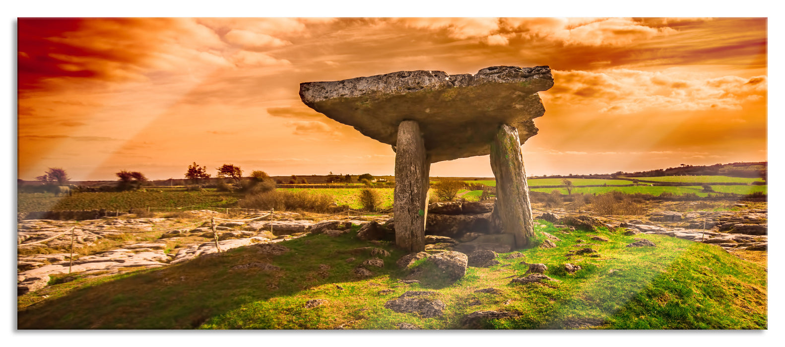 Pixxprint Burren bei Sonnenuntergang, Glasbild Panorama