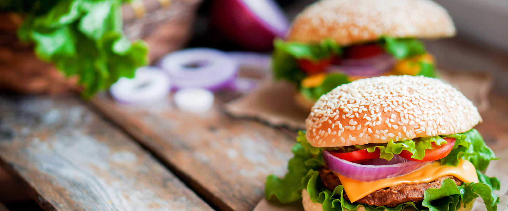 Leckere Burger, Glasbild Panorama
