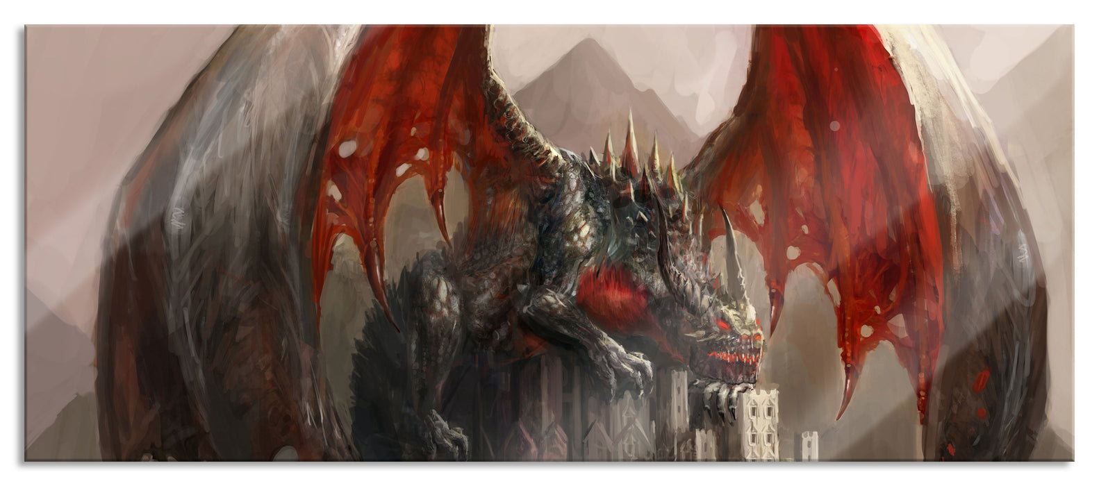 Pixxprint Dragon castle, Glasbild Panorama