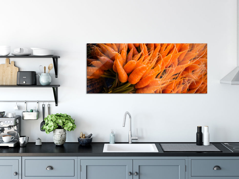 Gesunder Möhrenstrauß, Glasbild Panorama
