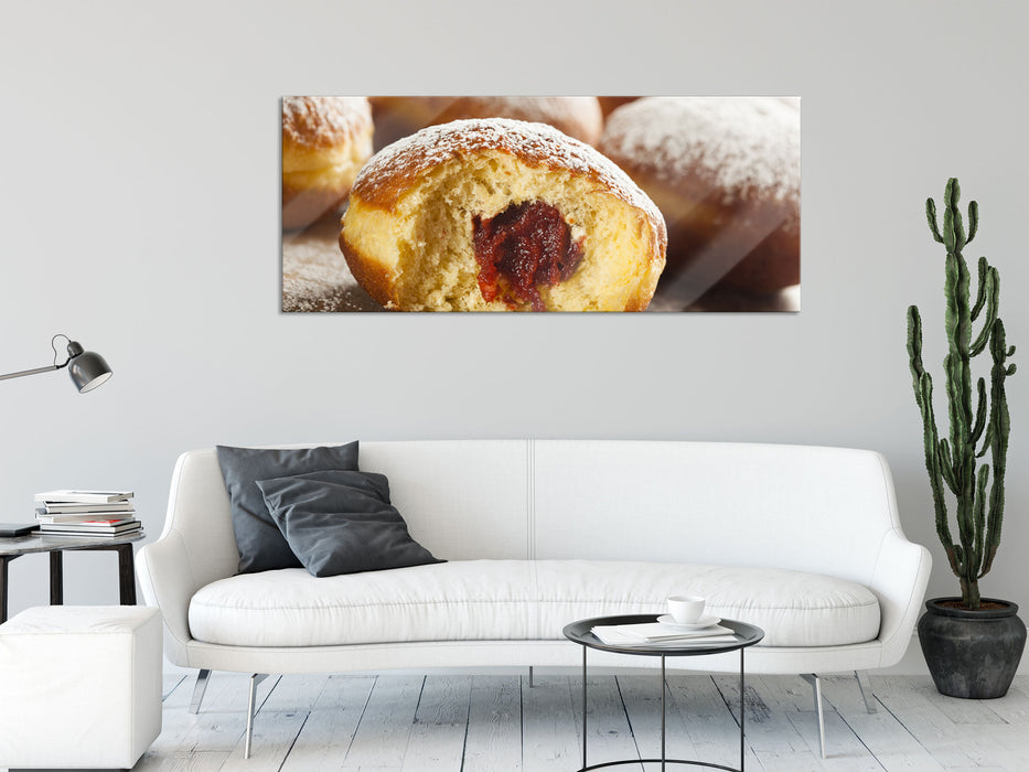 Lecker gefüllte Krapfen, Glasbild Panorama