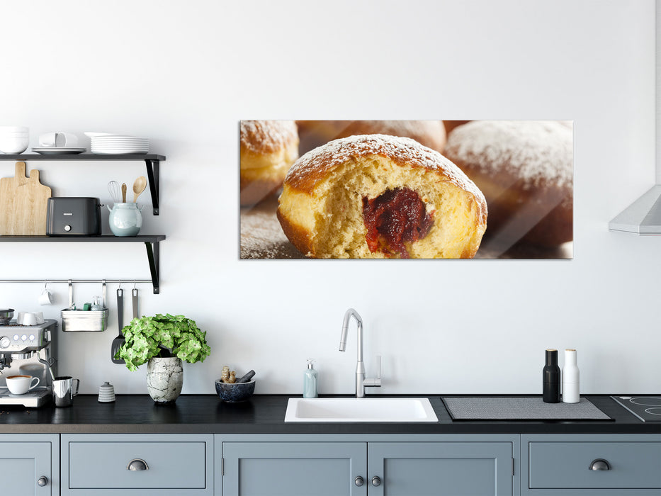 Lecker gefüllte Krapfen, Glasbild Panorama