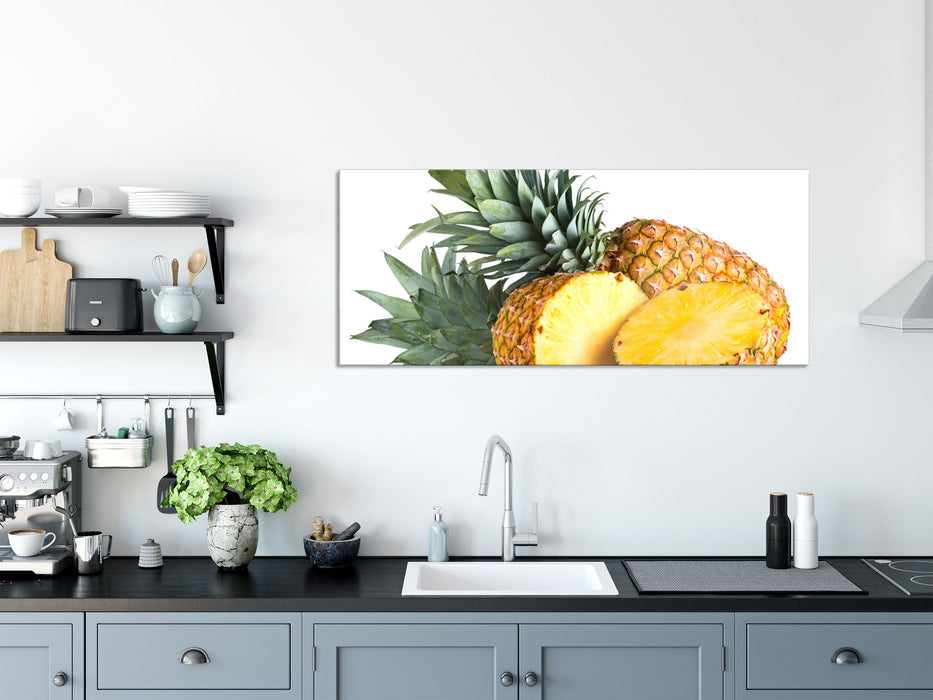 Frische Ananas, Glasbild Panorama