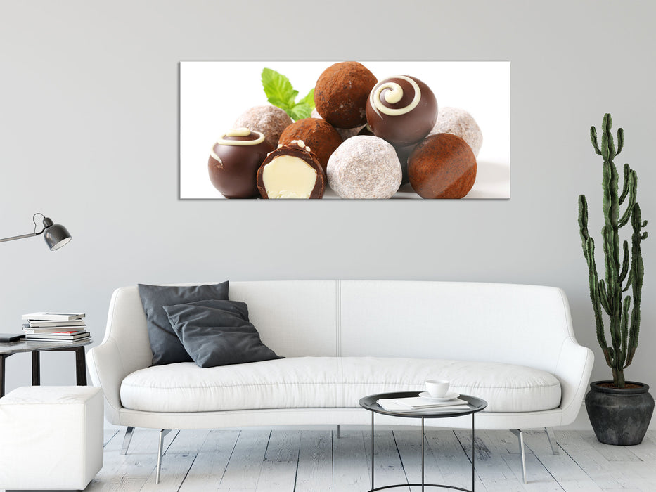 Edle Trüffelpralinen, Glasbild Panorama