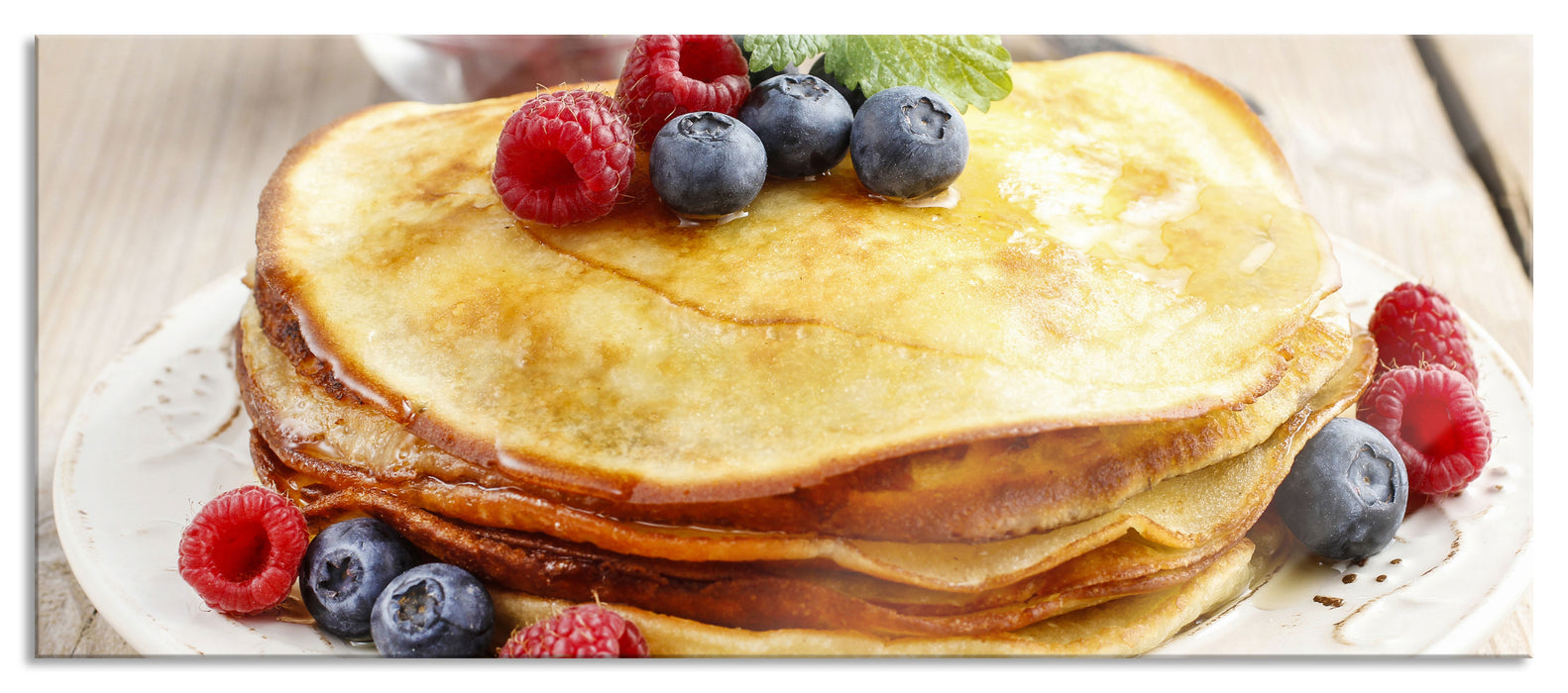 Pixxprint Süße Pfannkuchen mit Beeren, Glasbild Panorama