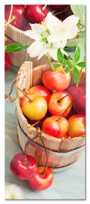 Pixxprint Bucket of cherries, Glasbild Panorama