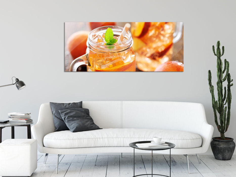 Erfrischender Pfirsicheistee, Glasbild Panorama