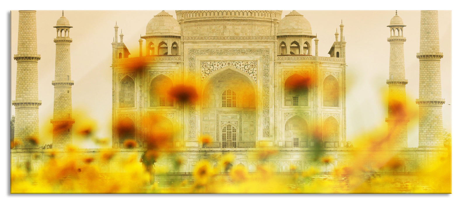 Taj Mahal im Sommer, Glasbild Panorama