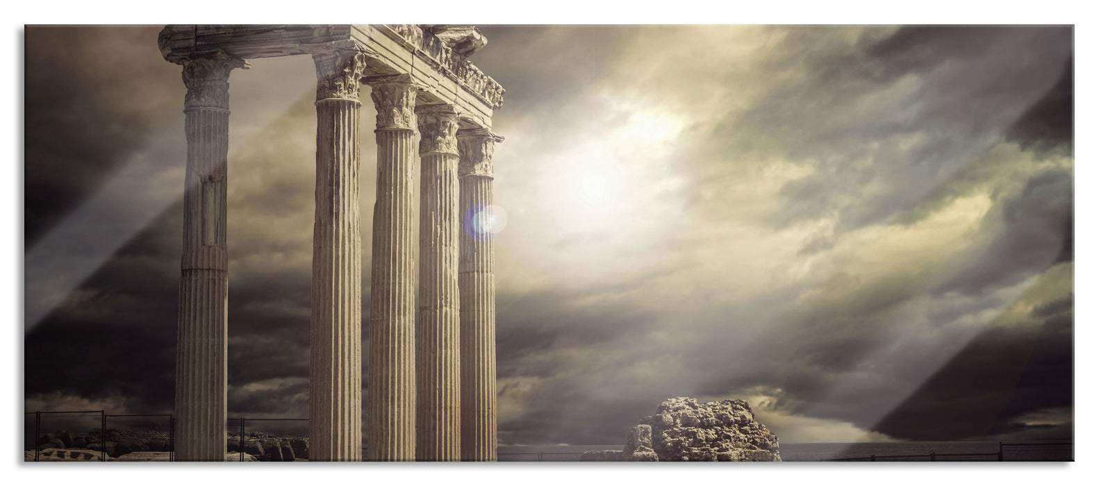 Pixxprint Apollon Tempel Ruine in Side, Glasbild Panorama