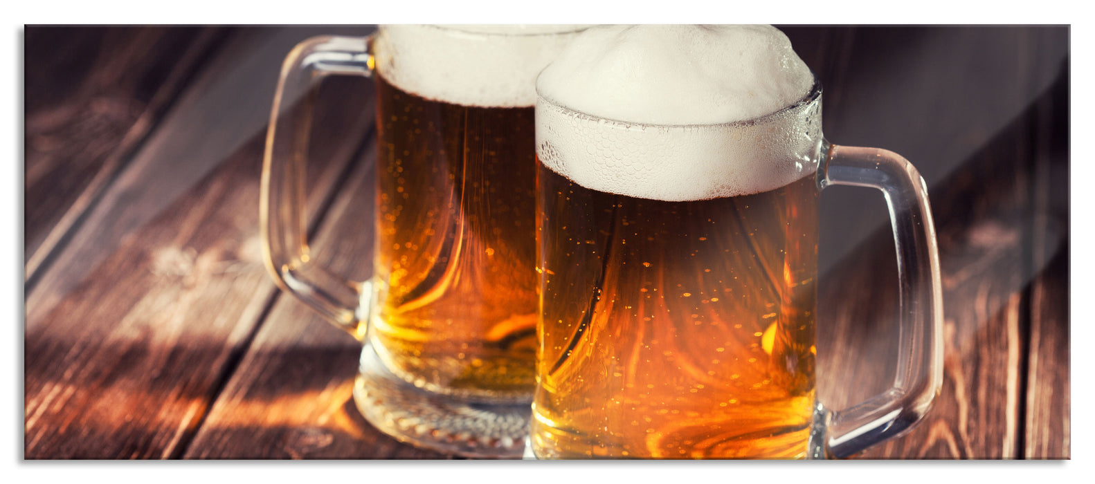 Zwei Maßkrüge Bier, Glasbild Panorama