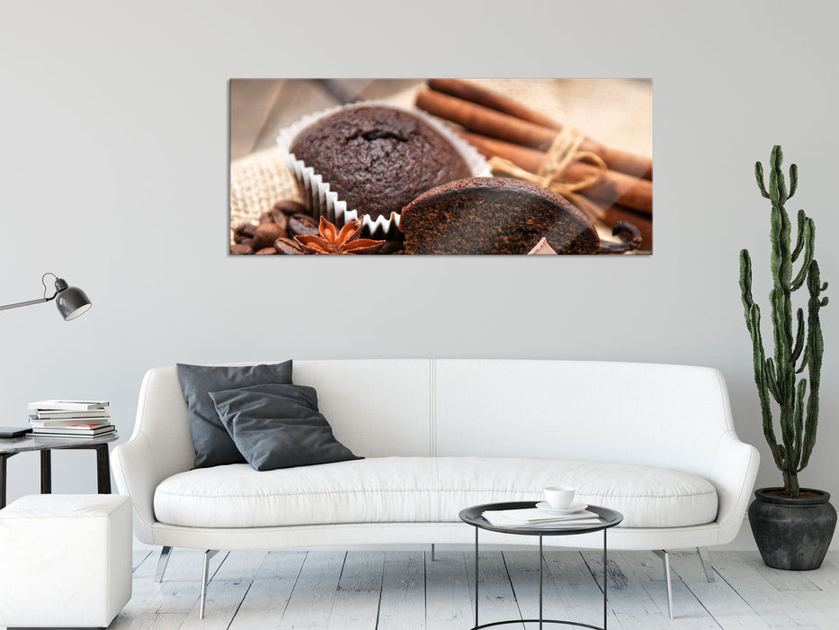 Leckere Schokomuffins, Glasbild Panorama
