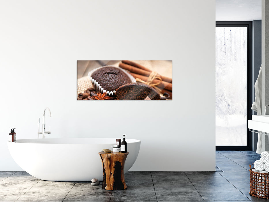 Leckere Schokomuffins, Glasbild Panorama