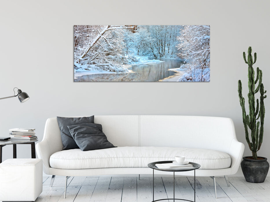 Atemberaubende Winterlandschaft, Glasbild Panorama