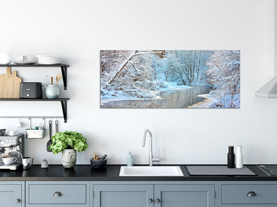 Atemberaubende Winterlandschaft, Glasbild Panorama