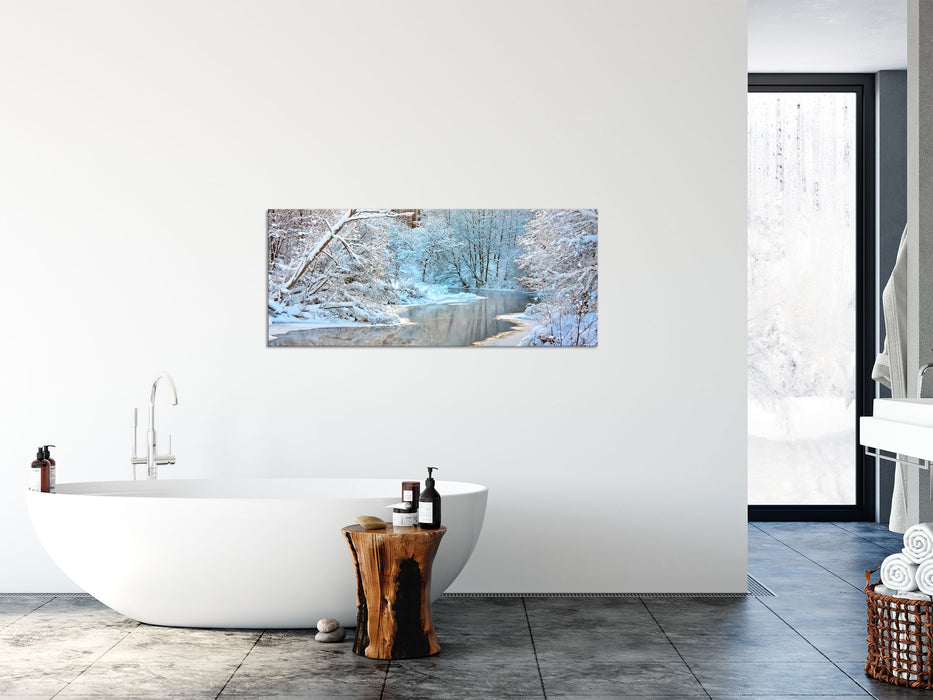 Atemberaubende Winterlandschaft, Glasbild Panorama