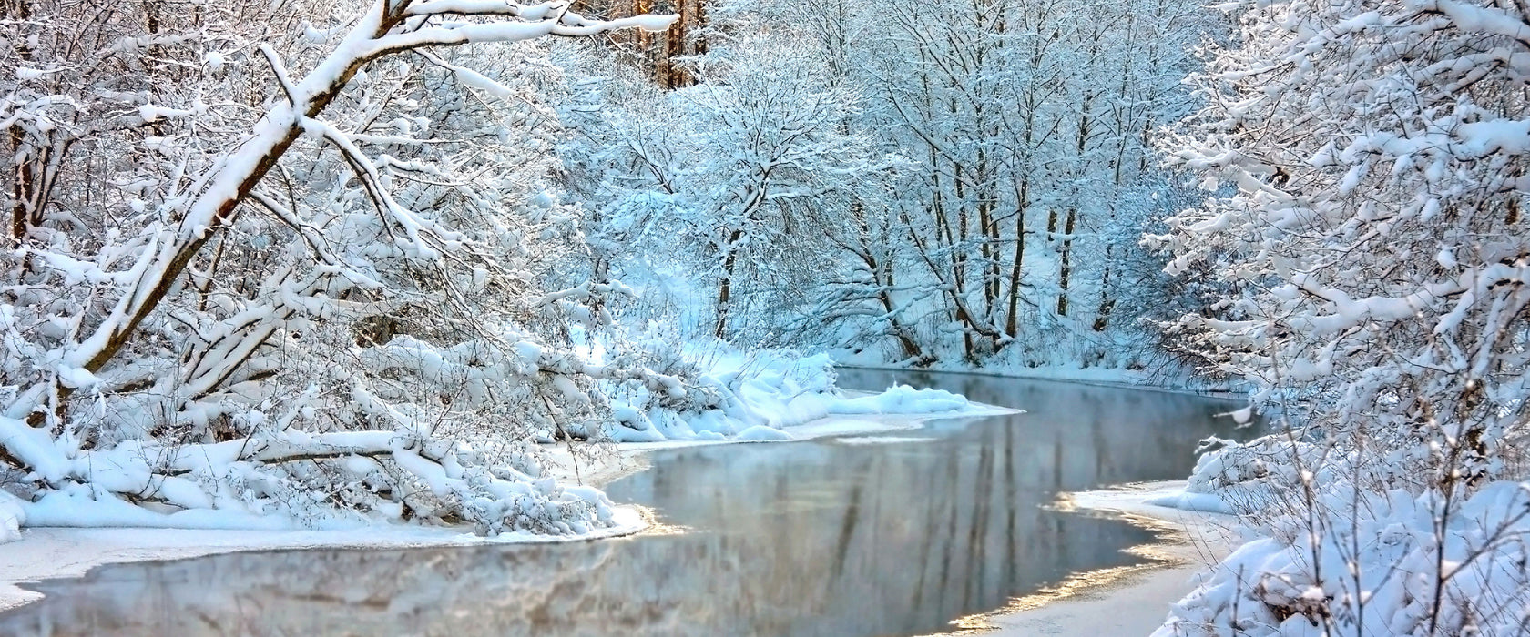 Atemberaubende Winterlandschaft, Glasbild Panorama