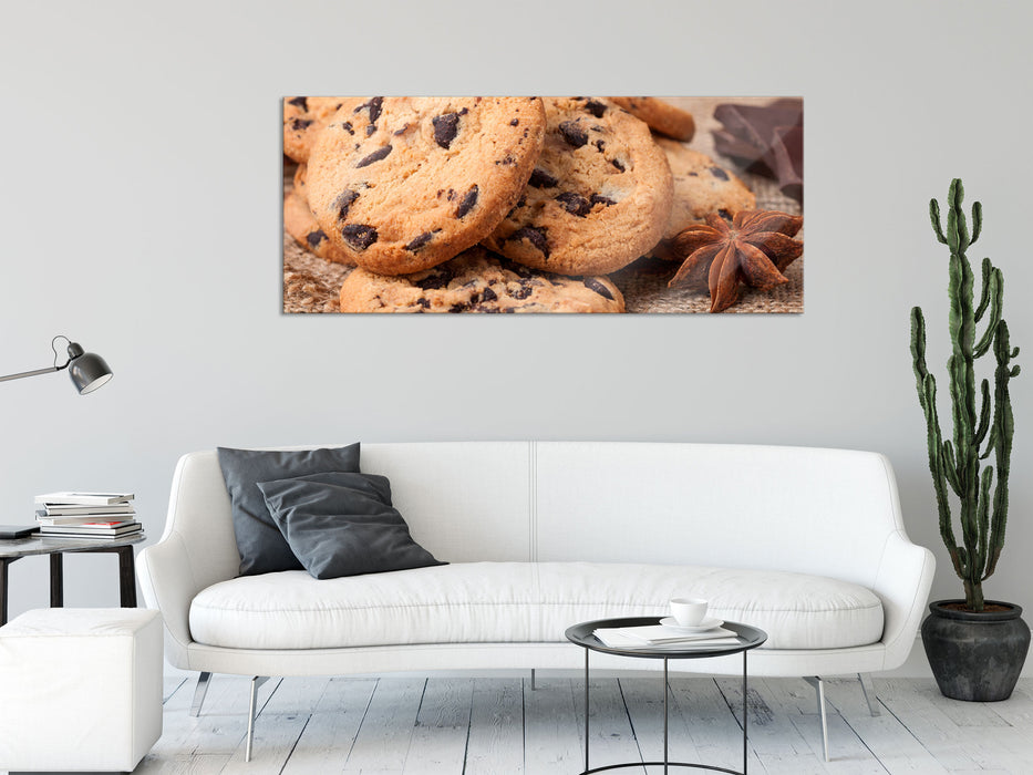 Cookies mit Schokostückchen, Glasbild Panorama