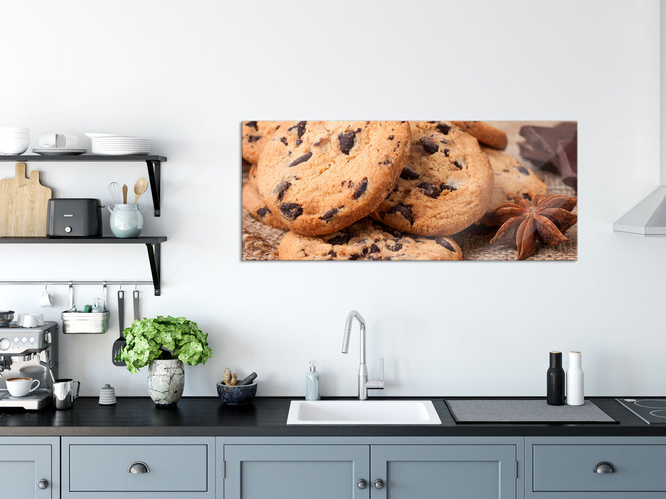 Cookies mit Schokostückchen, Glasbild Panorama
