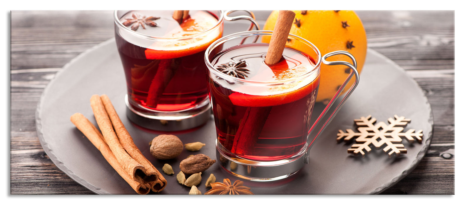 Pixxprint Aromatischer Glühwein mit Zimt, Glasbild Panorama