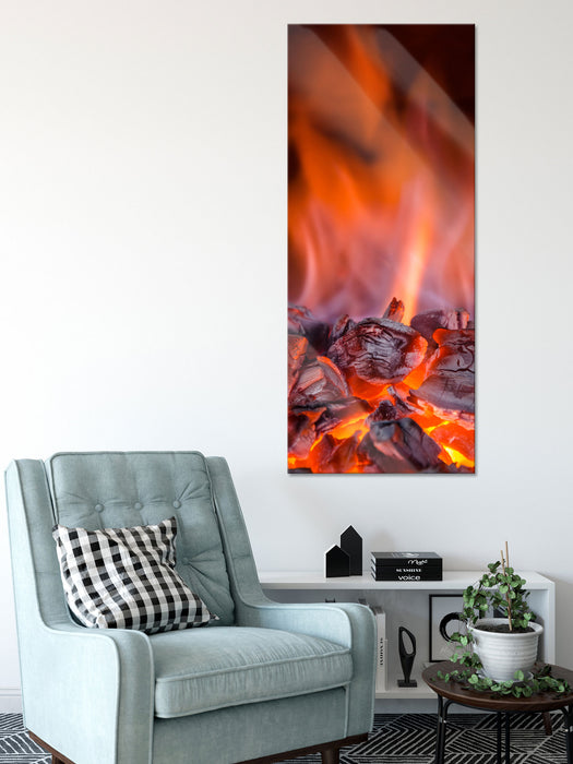 Loderndes Feuer, Glasbild Panorama