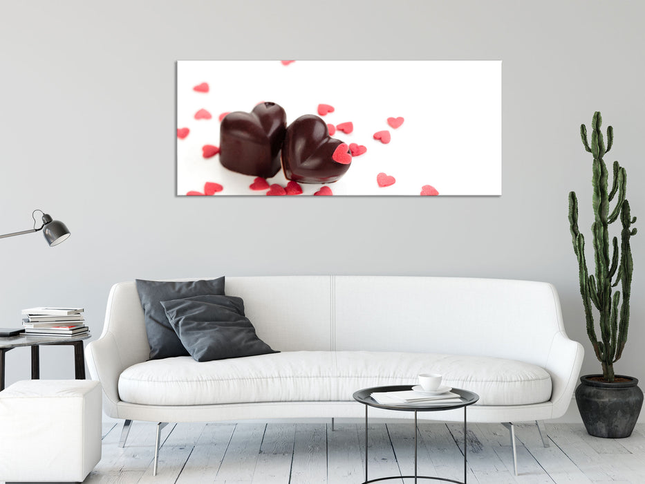 Schokoladenherzchen, Glasbild Panorama