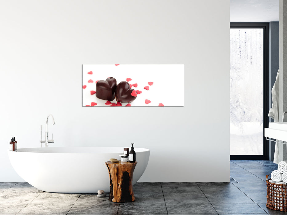Schokoladenherzchen, Glasbild Panorama