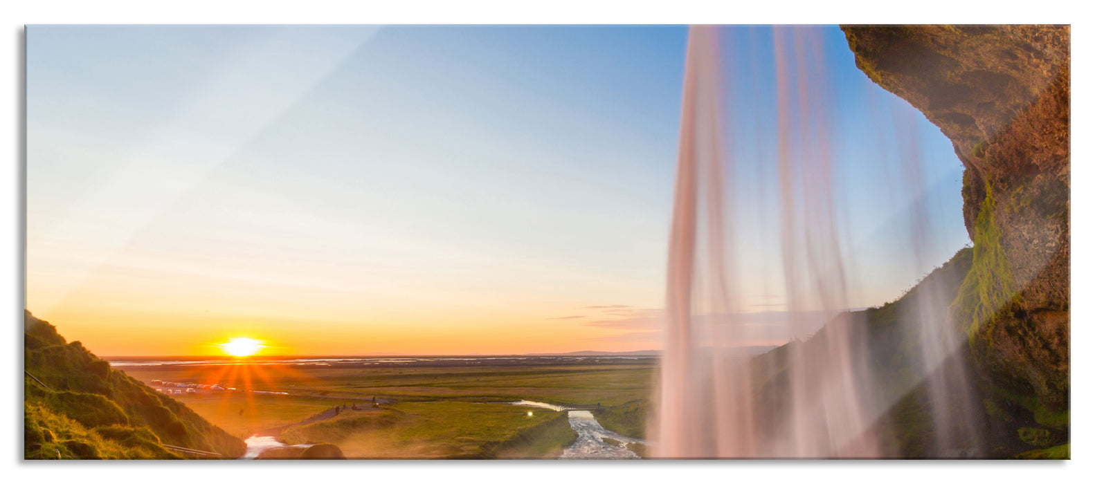 Pixxprint Großartiger Wasserfall, Glasbild Panorama