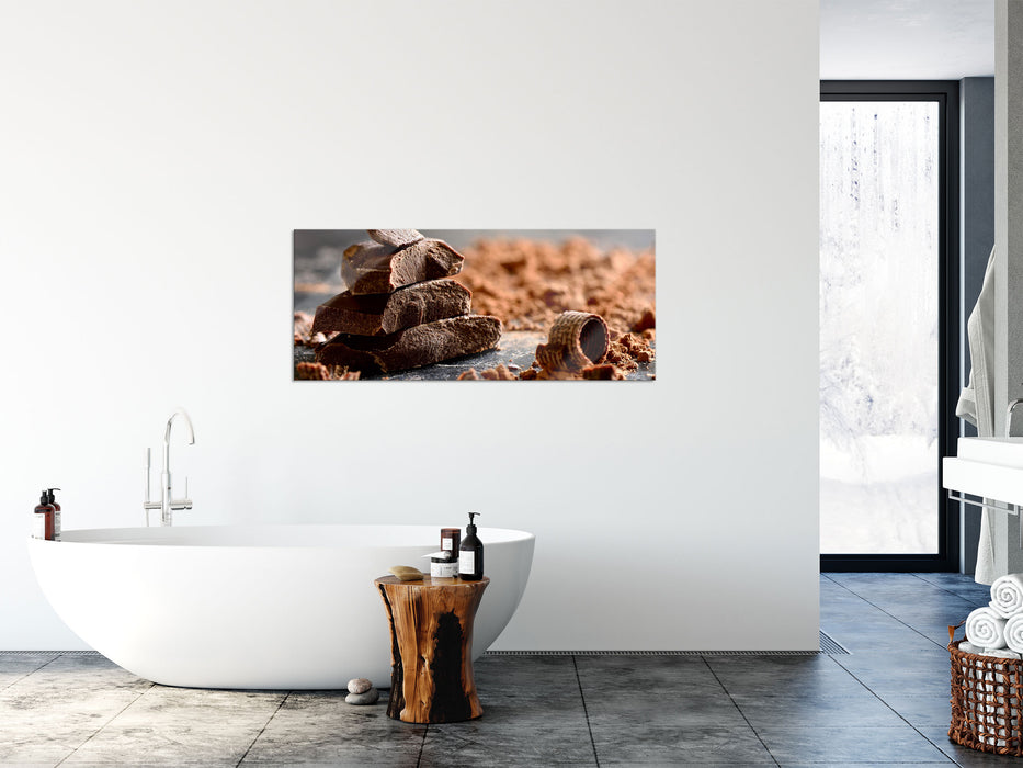 Dunkle Schokoladenraspeln, Glasbild Panorama