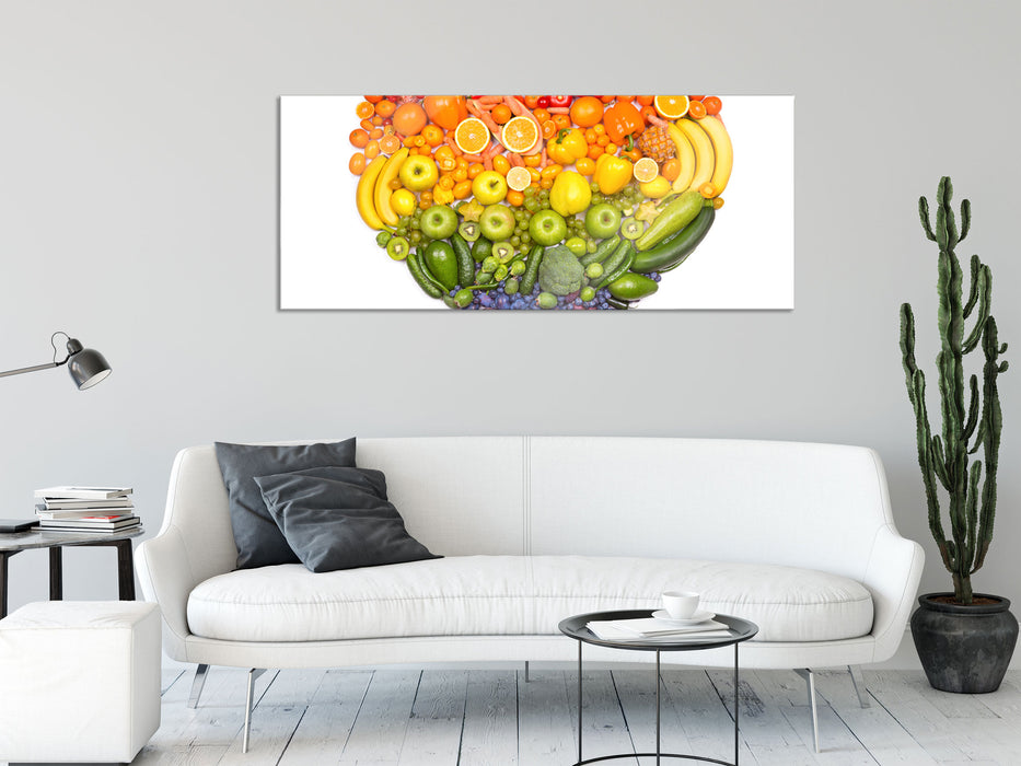 Früchteregenbogenherz, Glasbild Panorama