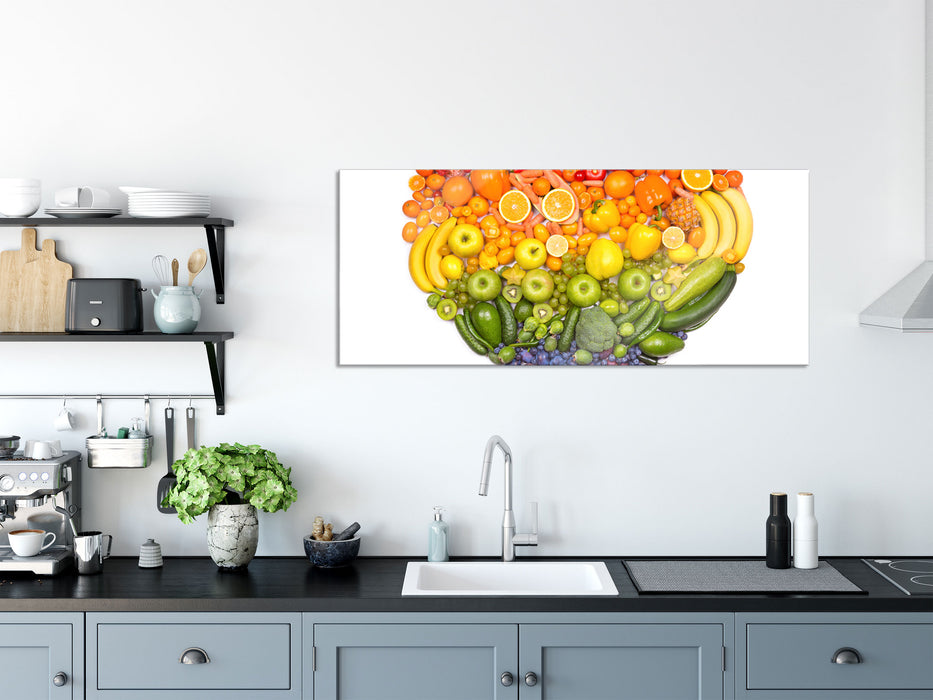 Früchteregenbogenherz, Glasbild Panorama