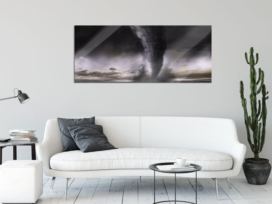 Dramatischer Tornado, Glasbild Panorama