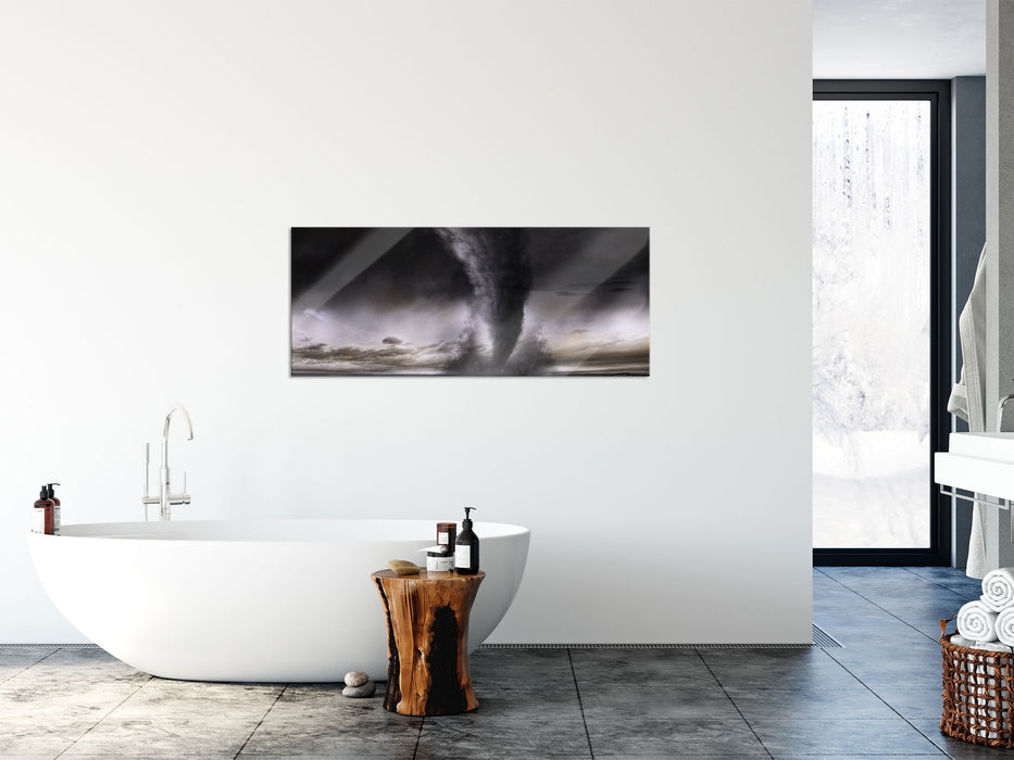 Dramatischer Tornado, Glasbild Panorama