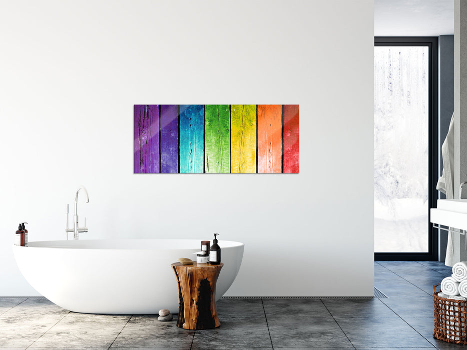 Bunte Zaunlatten, Glasbild Panorama