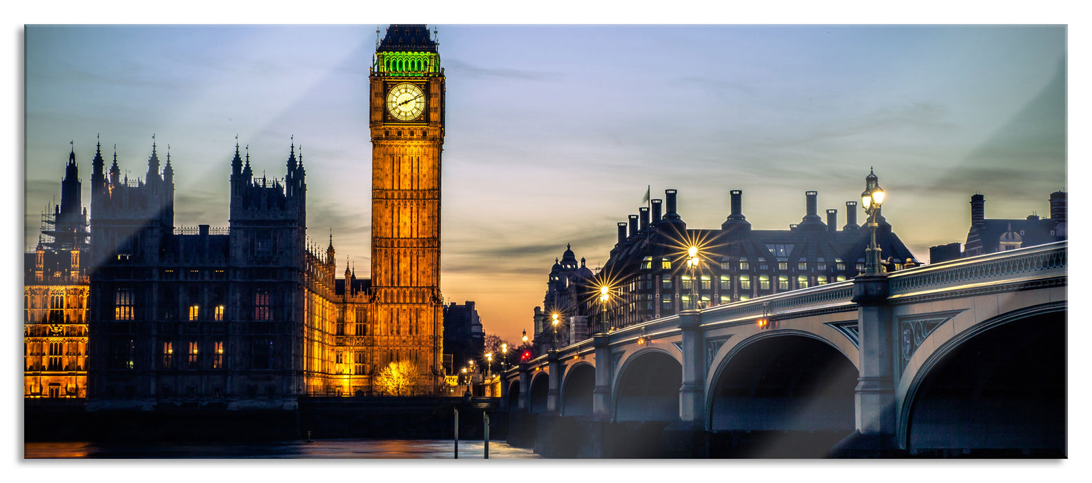 Pixxprint Big Ben bei Nacht, Glasbild Panorama