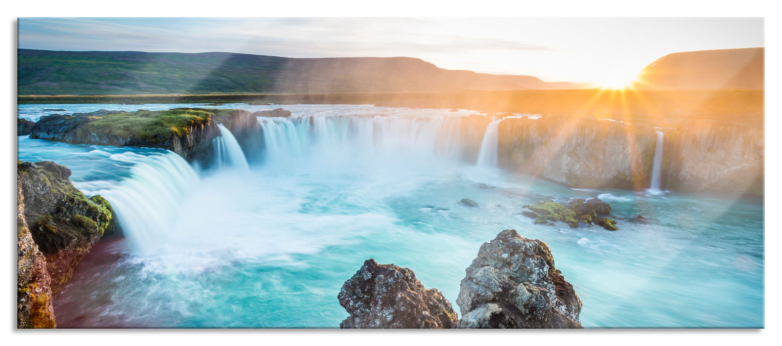 Pixxprint Idyllische Wasserfälle, Glasbild Panorama