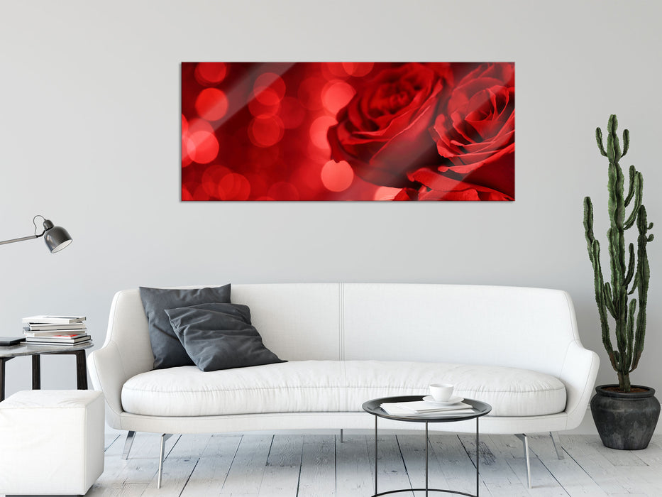 Drei rote Rosen, Glasbild Panorama