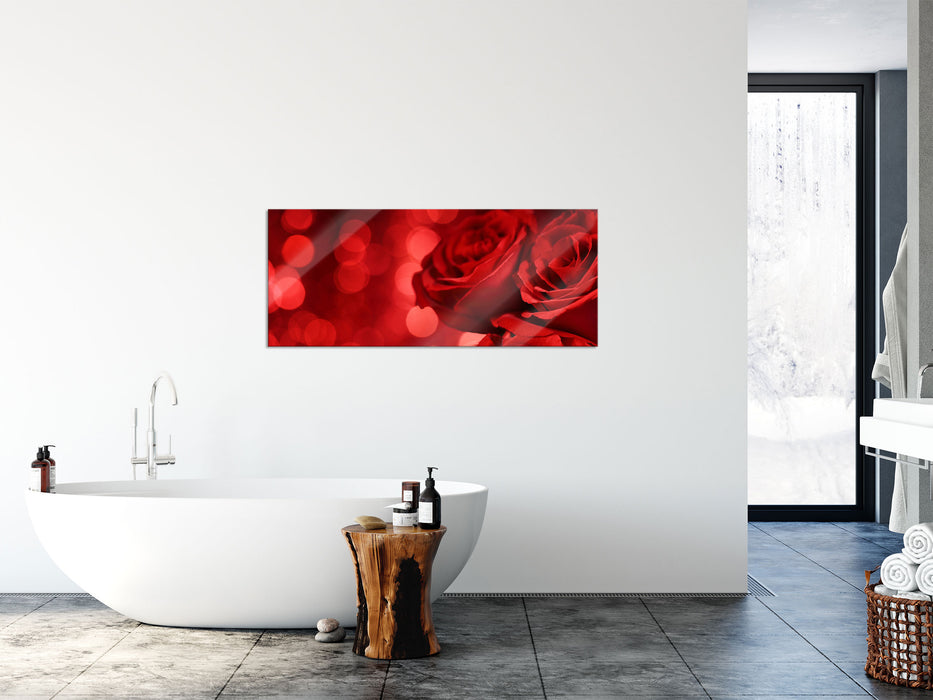 Drei rote Rosen, Glasbild Panorama