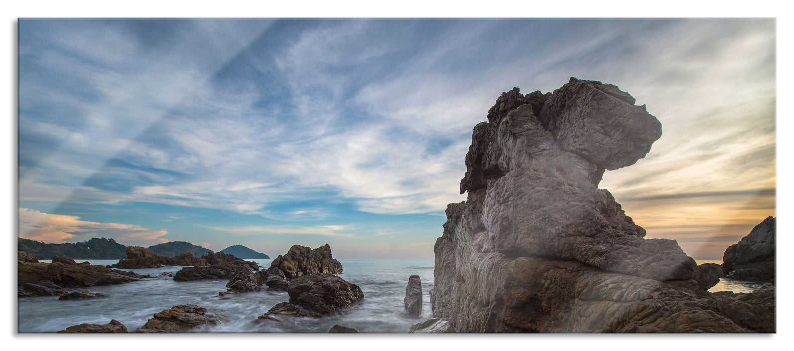 Pixxprint Küste bei Abenddämmerung, Glasbild Panorama