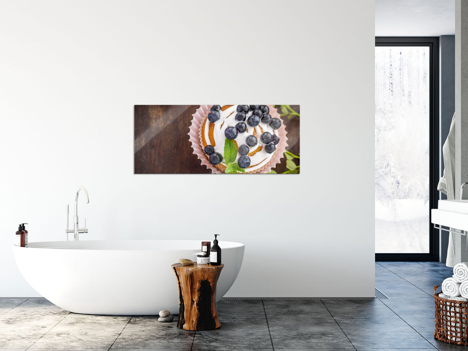 Heidelbeercupcake, Glasbild Panorama
