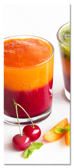 Pixxprint Gesunde Fruchtsmoothies, Glasbild Panorama