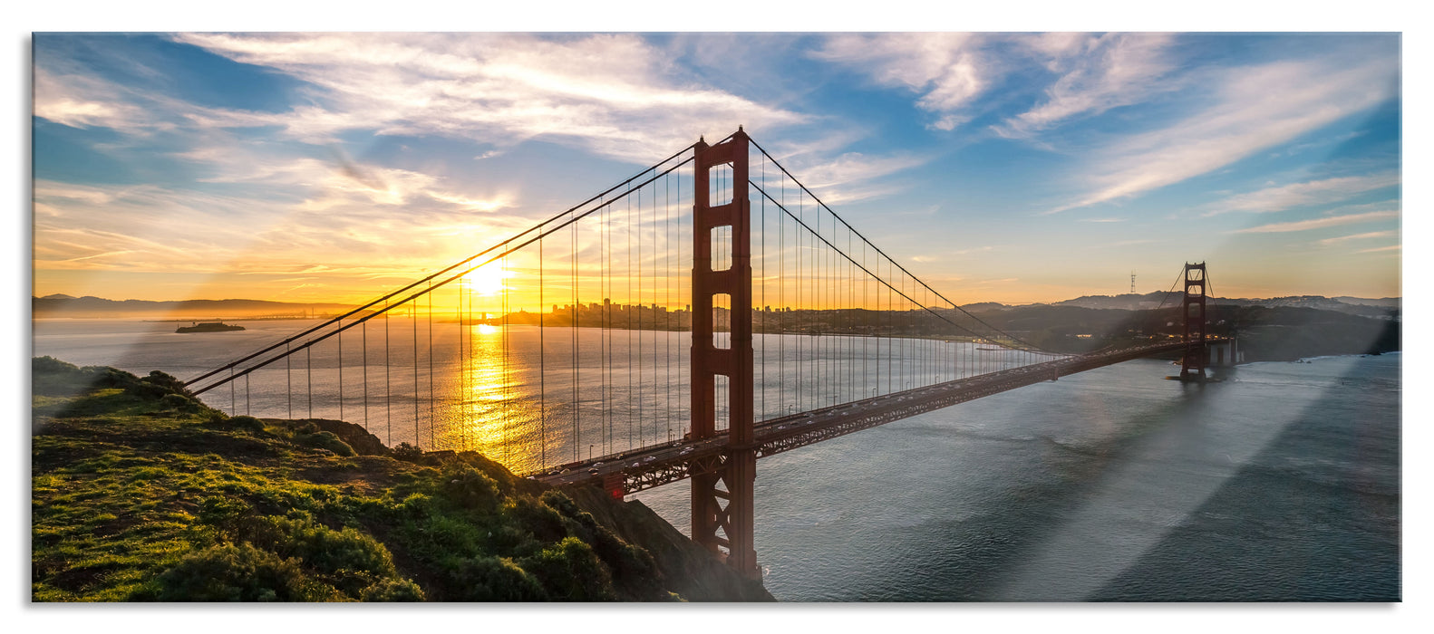 Pixxprint Golden Gate Bridge, Glasbild Panorama