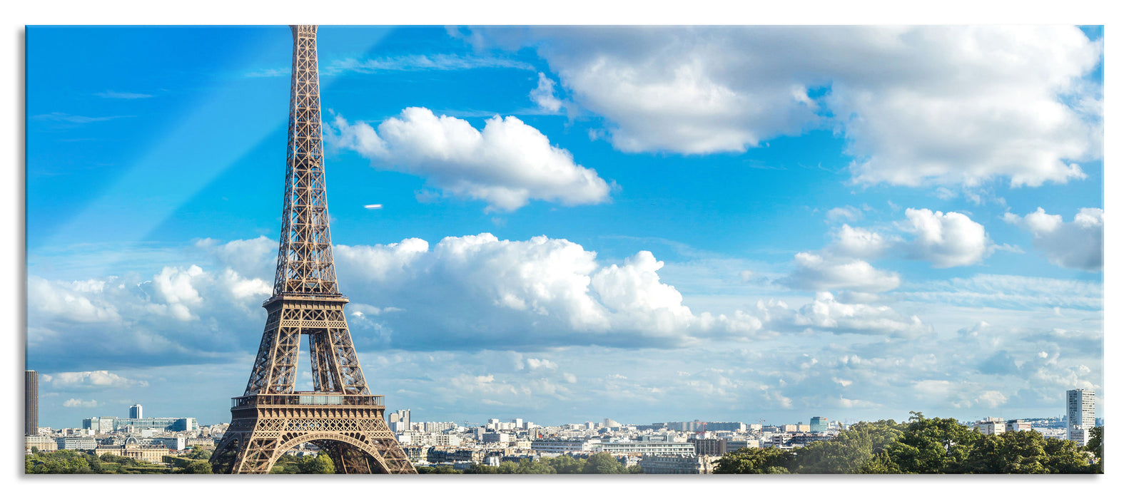 Pixxprint Riesiger Eiffelturm in Paris, Glasbild Panorama