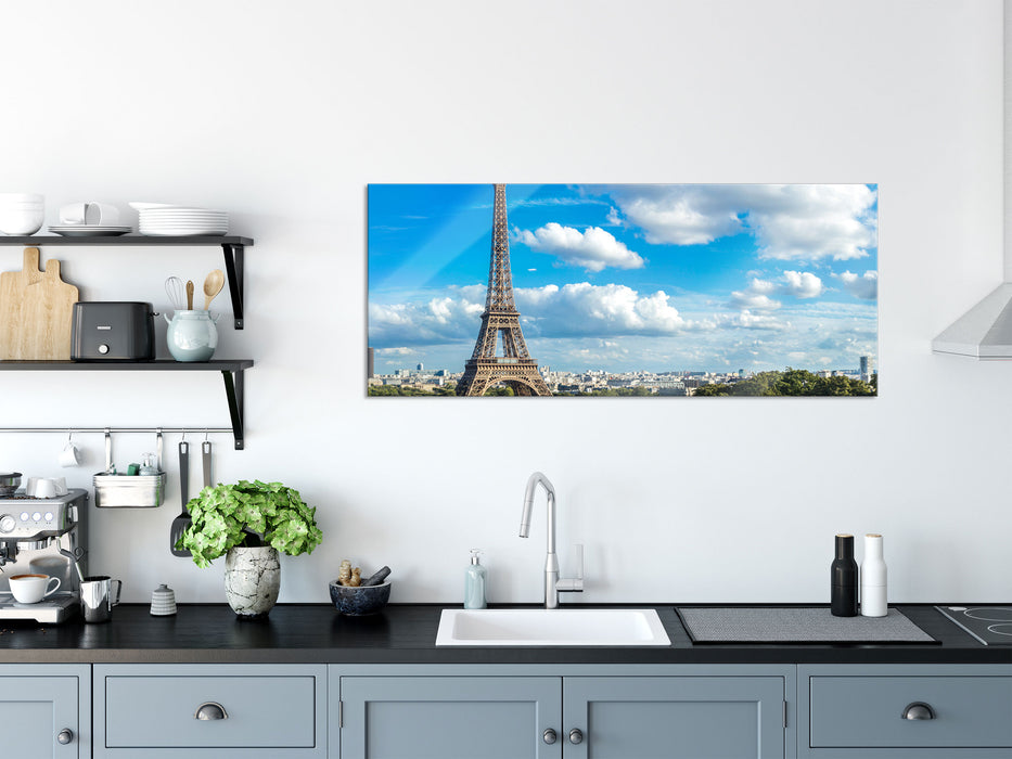 Riesiger Eiffelturm in Paris, Glasbild Panorama