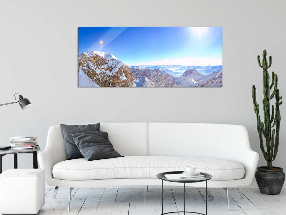 Zugspitze im Sonnenlicht, Glasbild Panorama