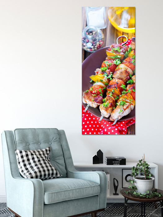 Köstlicher Schaschlyk Spieß, Glasbild Panorama