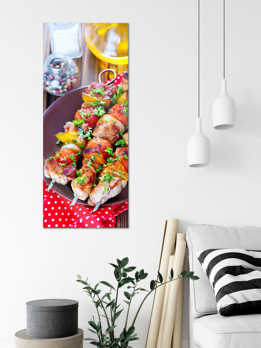 Köstlicher Schaschlyk Spieß, Glasbild Panorama