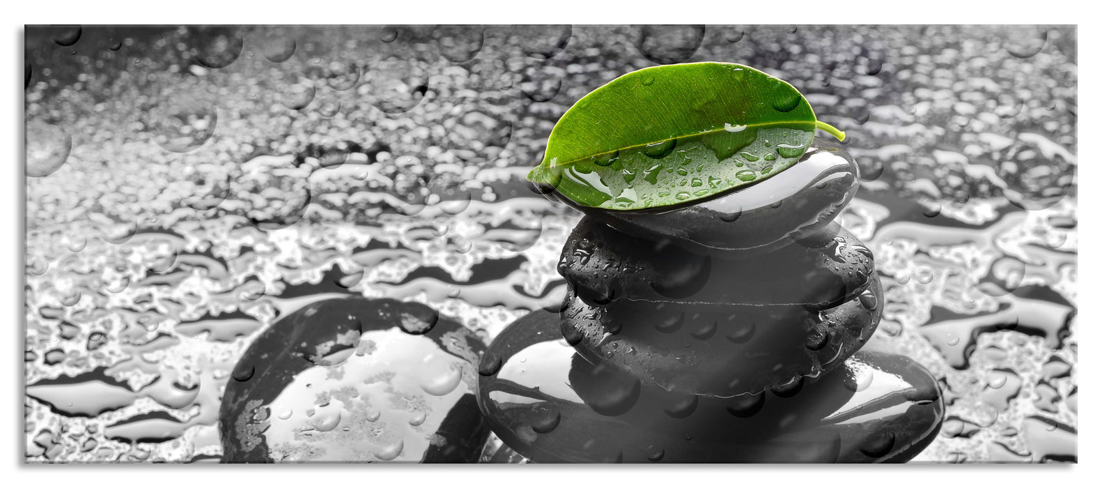 Pixxprint Zensteinturm im Regen, Glasbild Panorama