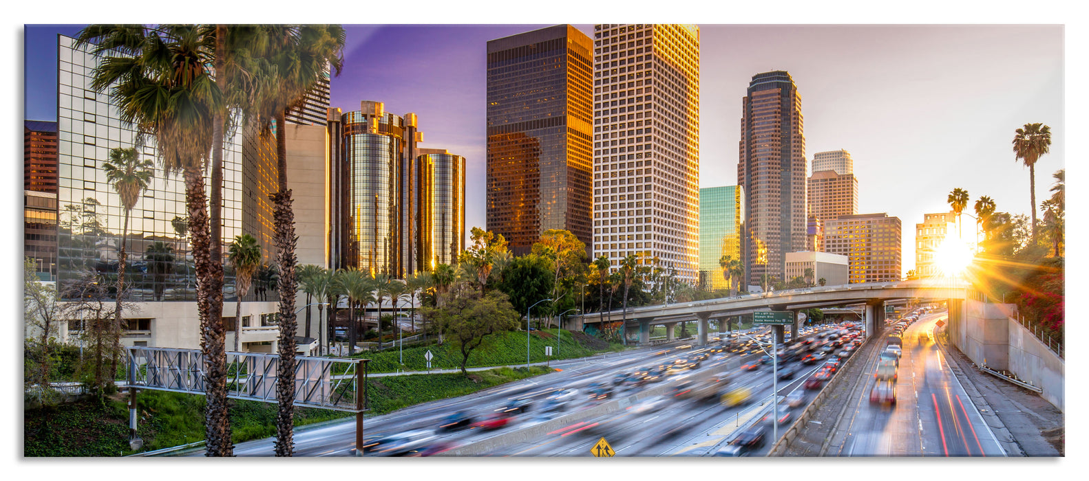 Pixxprint Straßenverkehr in Los Angeles, Glasbild Panorama